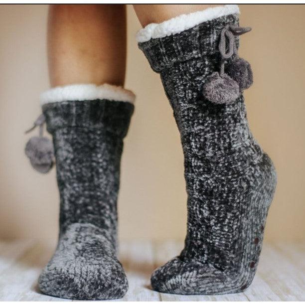 Ready to Ship  | The Meredith - Cozy Fleece lined Pom Socks