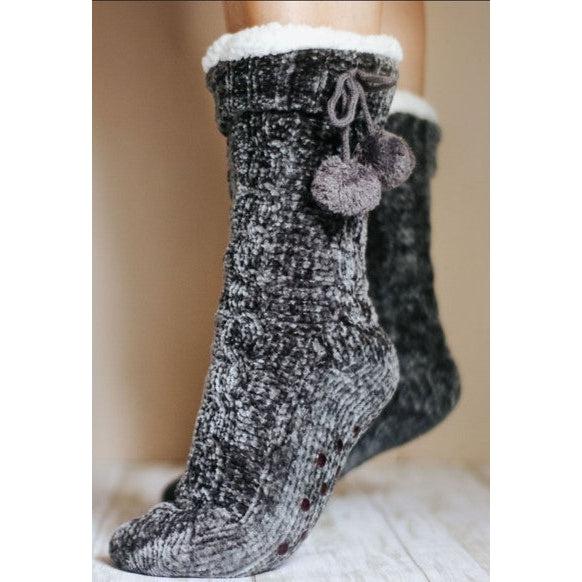 Ready to Ship  | The Meredith - Cozy Fleece lined Pom Socks