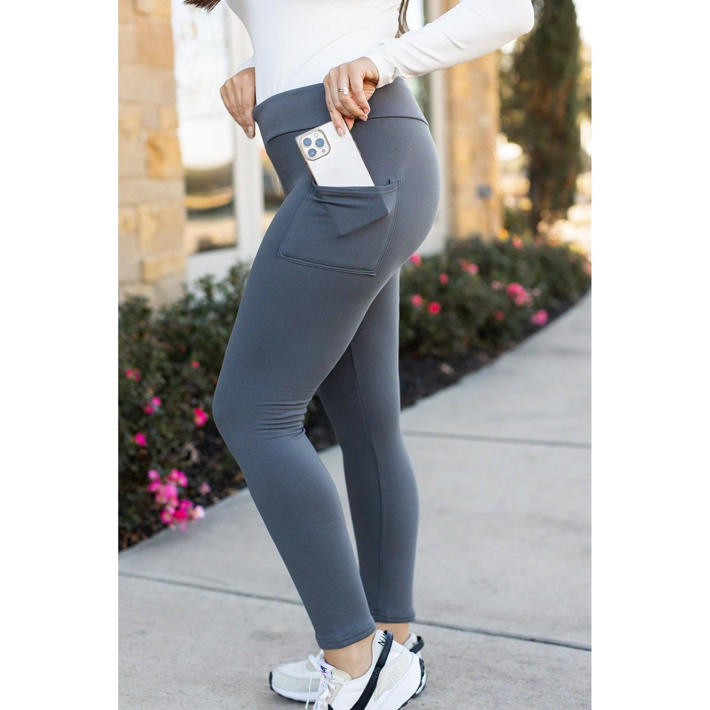 *Ready to Ship | Charcoal FLEECE Full Length Leggings with Pockets  - Luxe Leggings by Julia Rose®