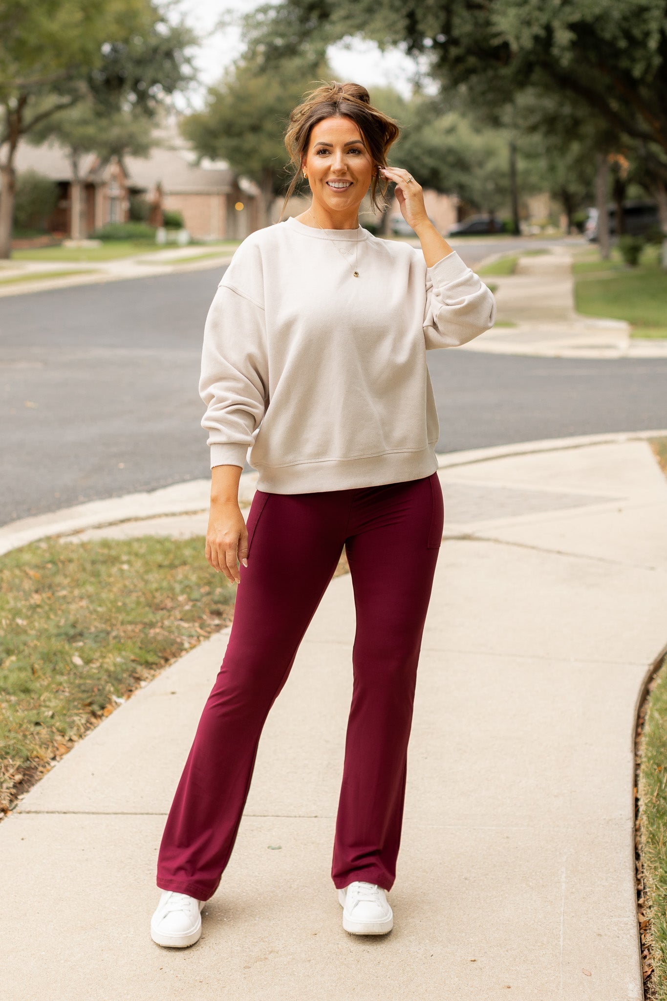 Ready to Ship  | The Maeve - 30"  MAROON Bootcut Leggings with Pockets*