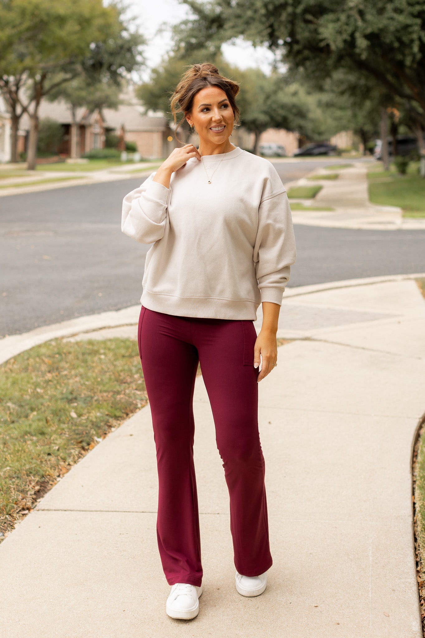 Ready to Ship  | The Maeve - 30"  MAROON Bootcut Leggings with Pockets*