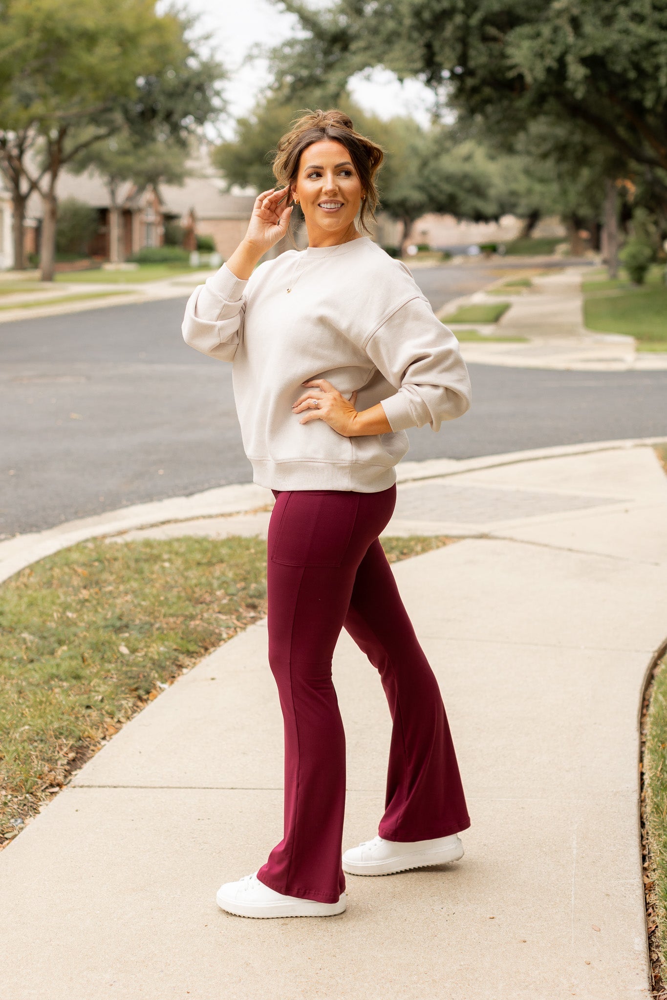 Ready to Ship  | The Maeve - 30"  MAROON Bootcut Leggings with Pockets*