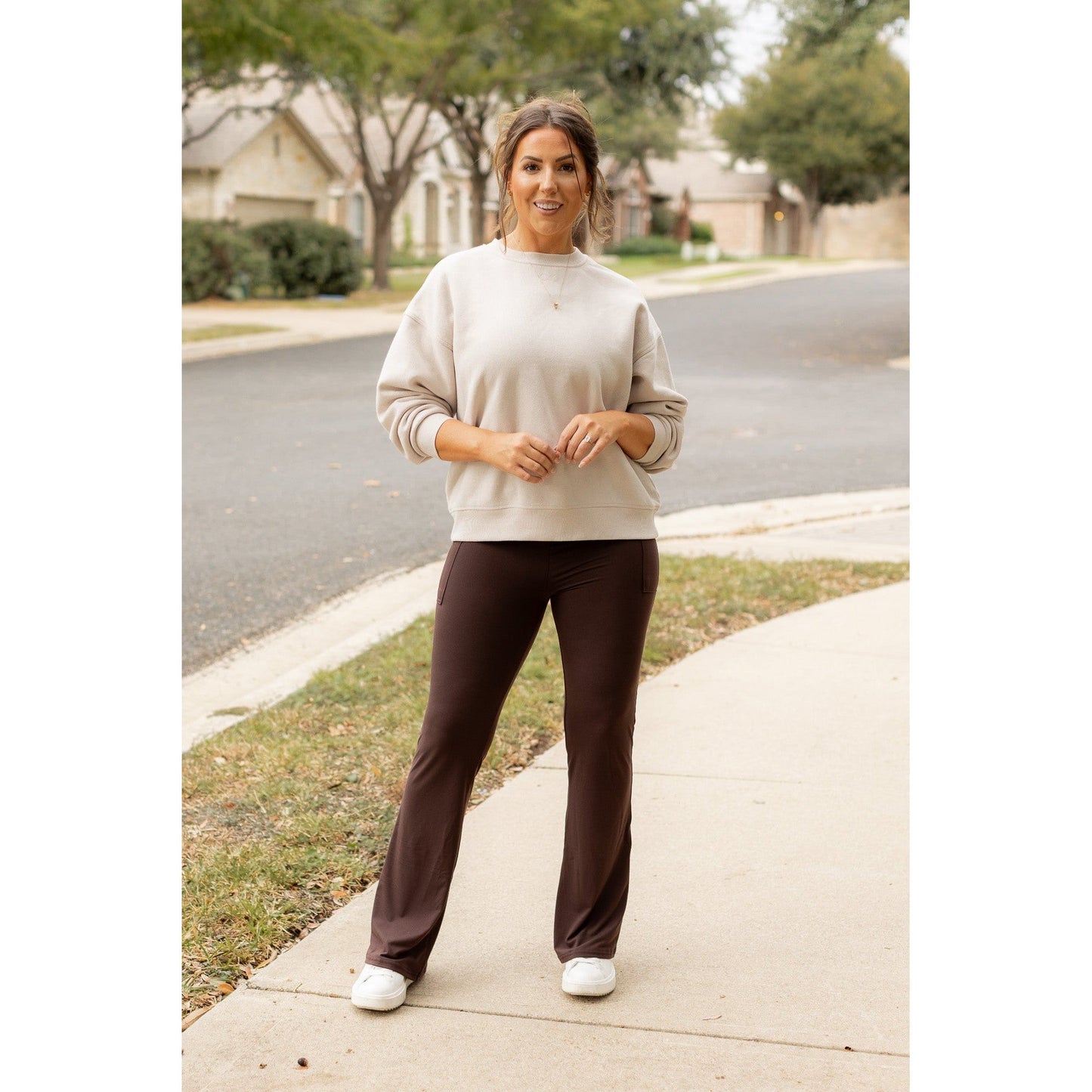 Ready to Ship | The Rhea - 30"  BROWN Bootcut Leggings with Pockets*