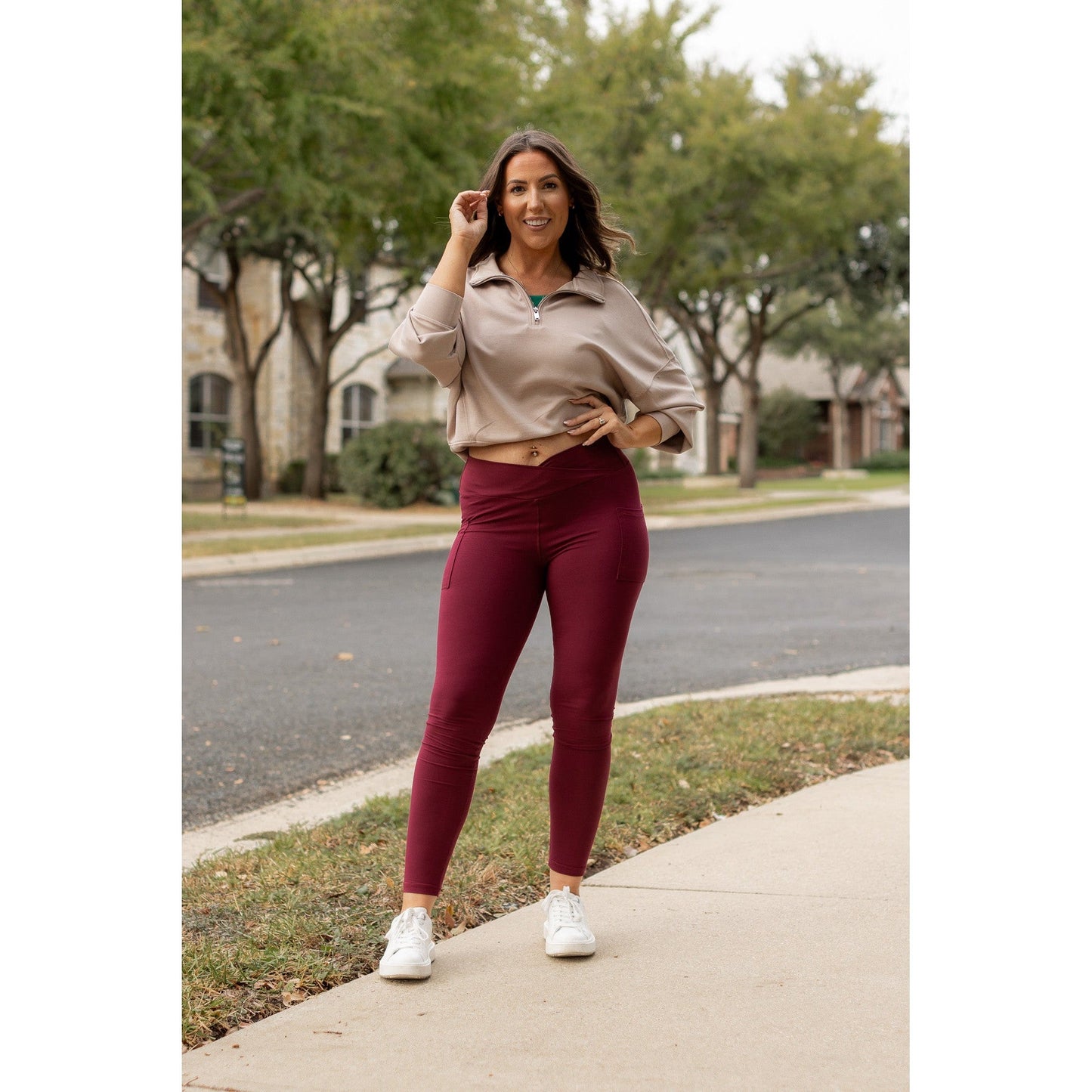 Ready to Ship | The Molly - MAROON Crossover Full Length Leggings with Pockets  - Luxe Leggings by Julia Rose®