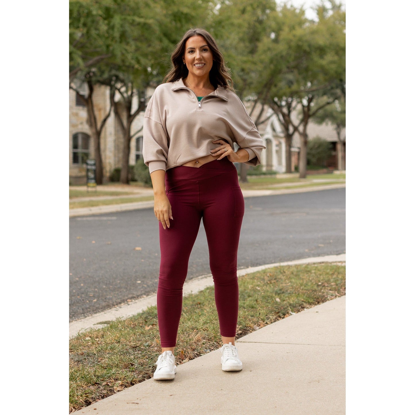 Ready to Ship | The Molly - MAROON Crossover Full Length Leggings with Pockets  - Luxe Leggings by Julia Rose®