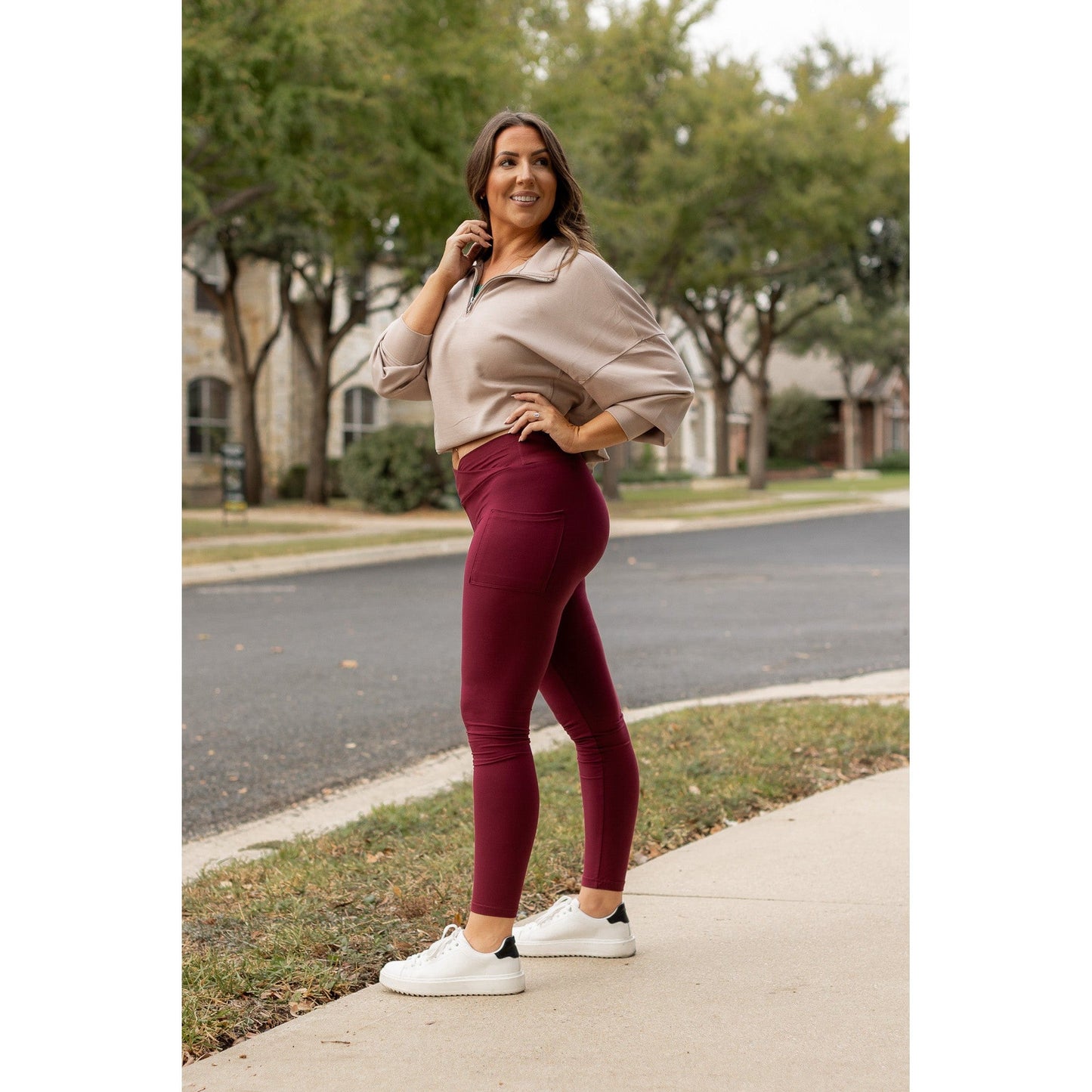 Ready to Ship | The Molly - MAROON Crossover Full Length Leggings with Pockets  - Luxe Leggings by Julia Rose®