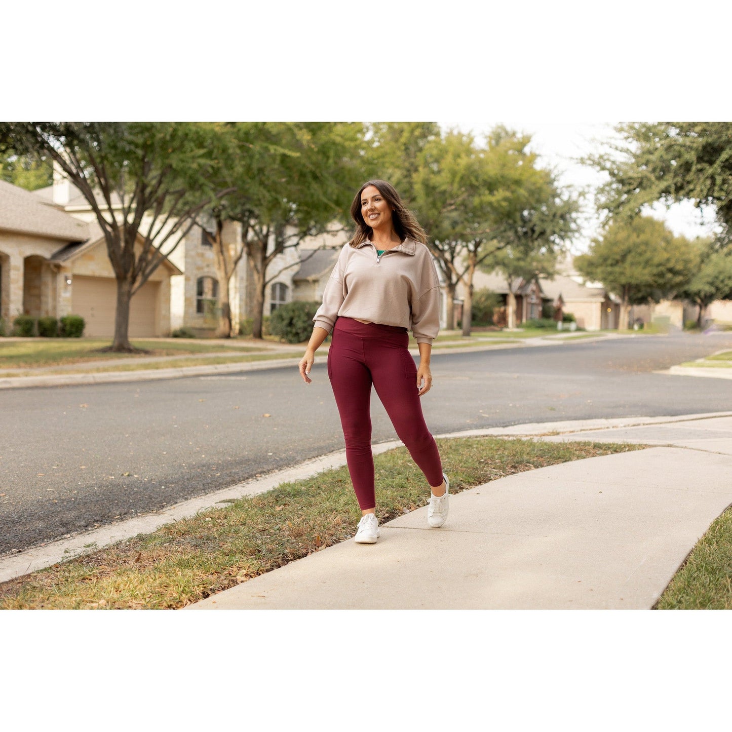 Ready to Ship | The Molly - MAROON Crossover Full Length Leggings with Pockets  - Luxe Leggings by Julia Rose®