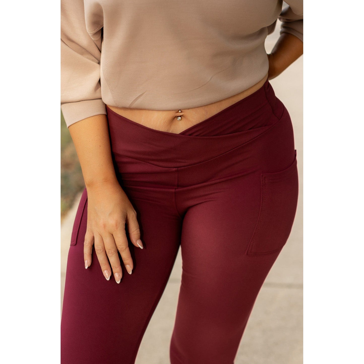 Ready to Ship | The Molly - MAROON Crossover Full Length Leggings with Pockets  - Luxe Leggings by Julia Rose®