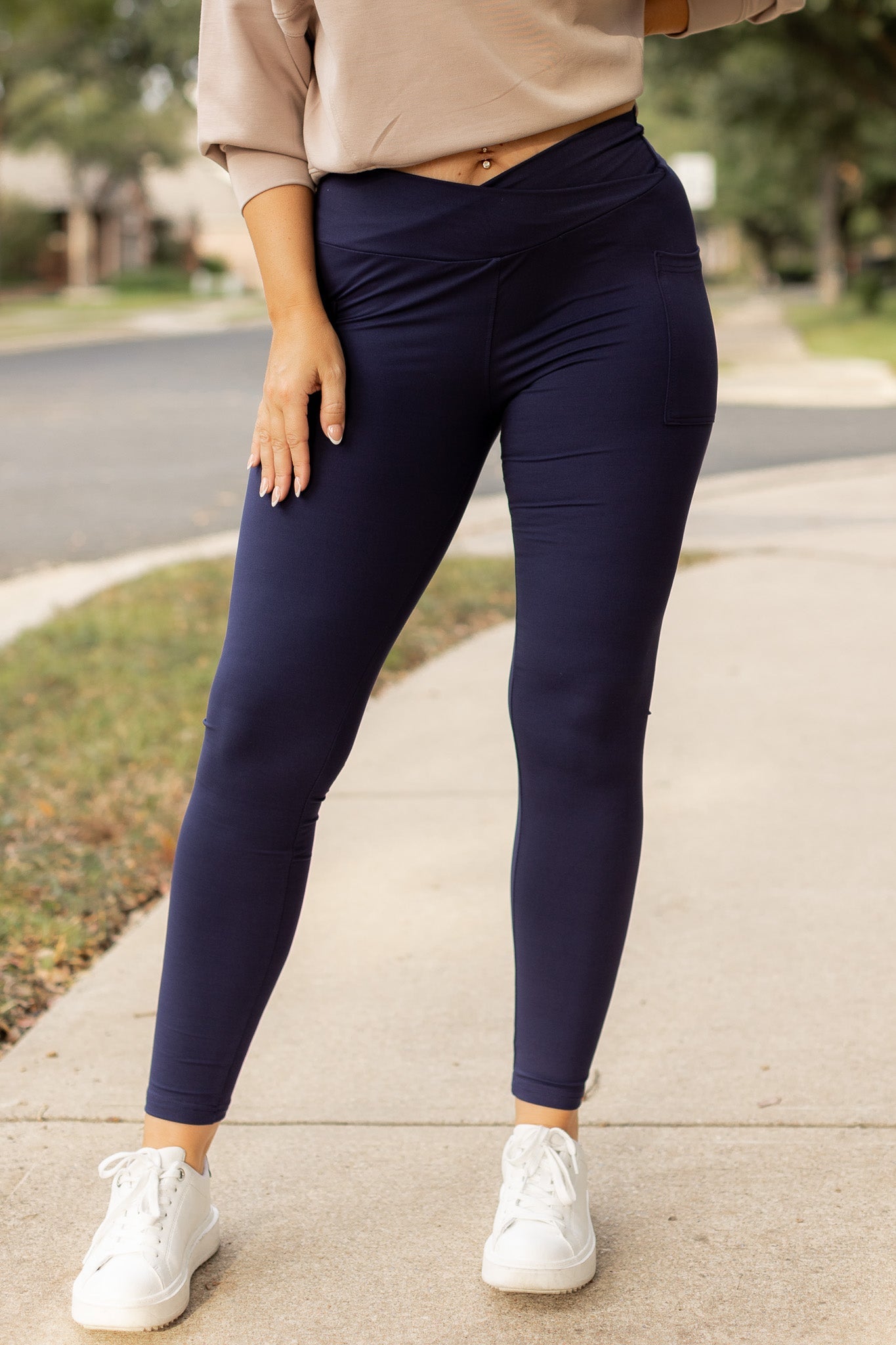 Ready to Ship | The Nadia - NAVY Crossover Full Length Leggings with Pockets  - Luxe Leggings by Julia Rose®