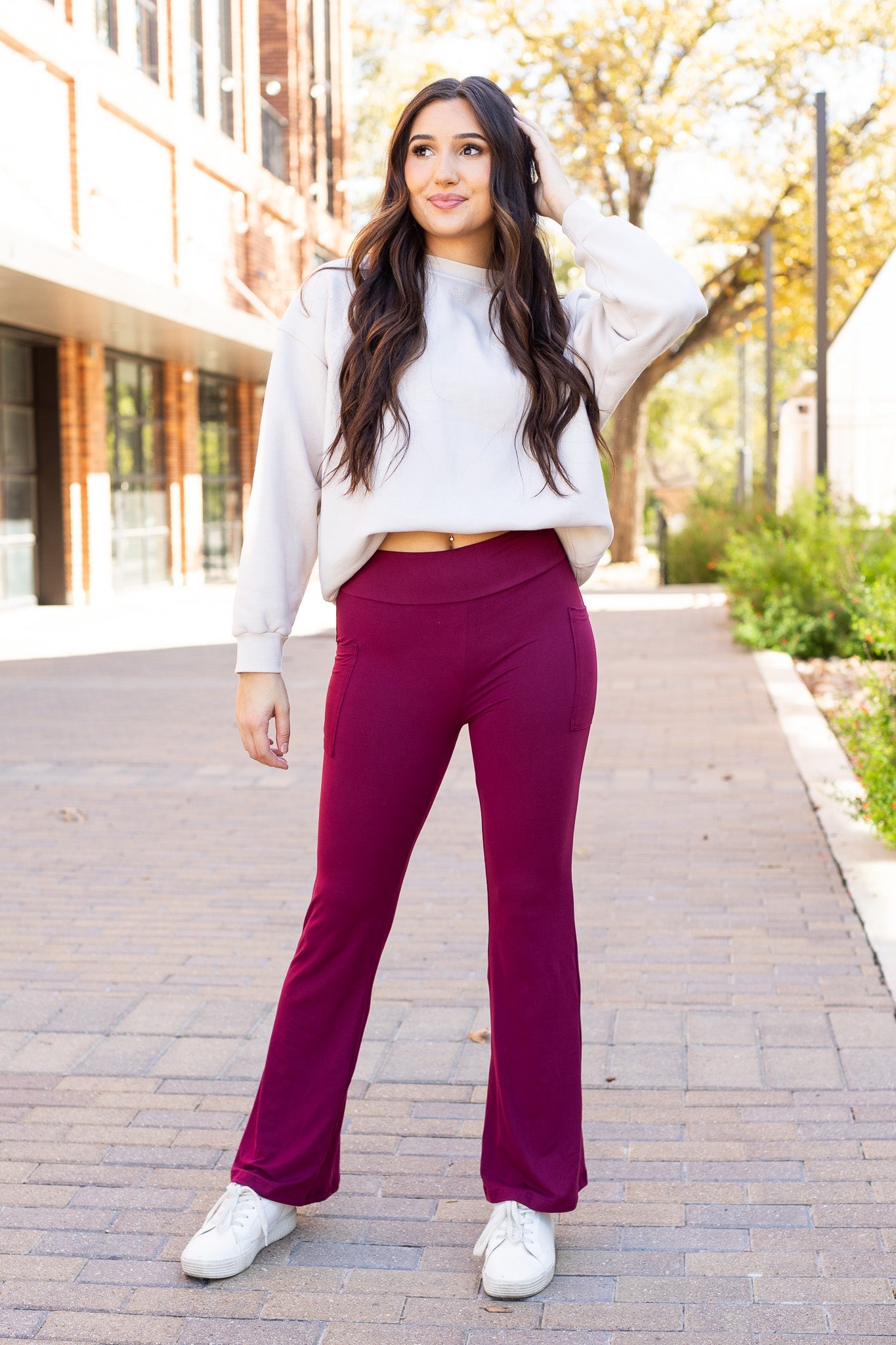 Ready to Ship  | The Maeve - 30"  MAROON Bootcut Leggings with Pockets*