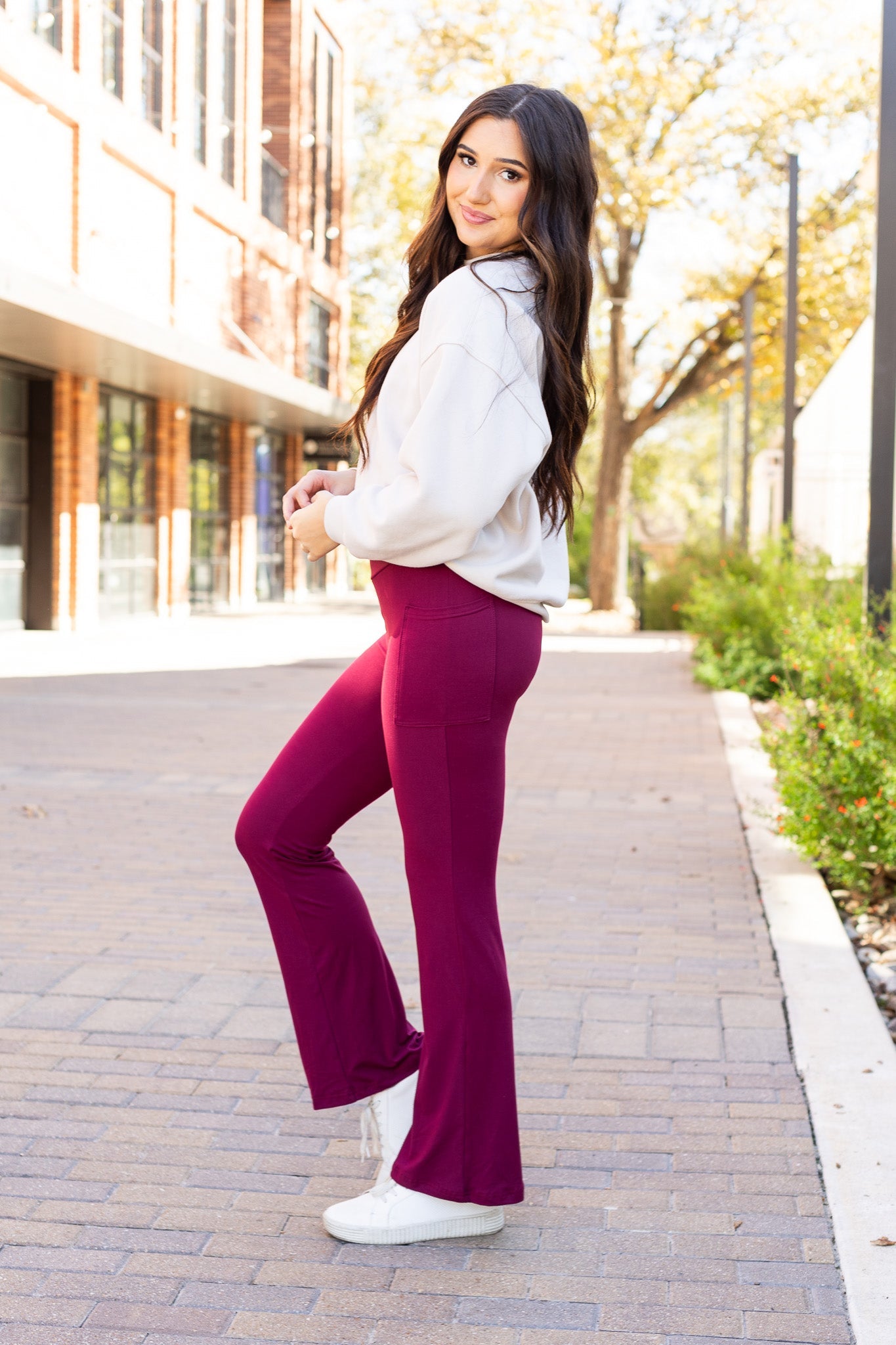 Ready to Ship  | The Maeve - 30"  MAROON Bootcut Leggings with Pockets*