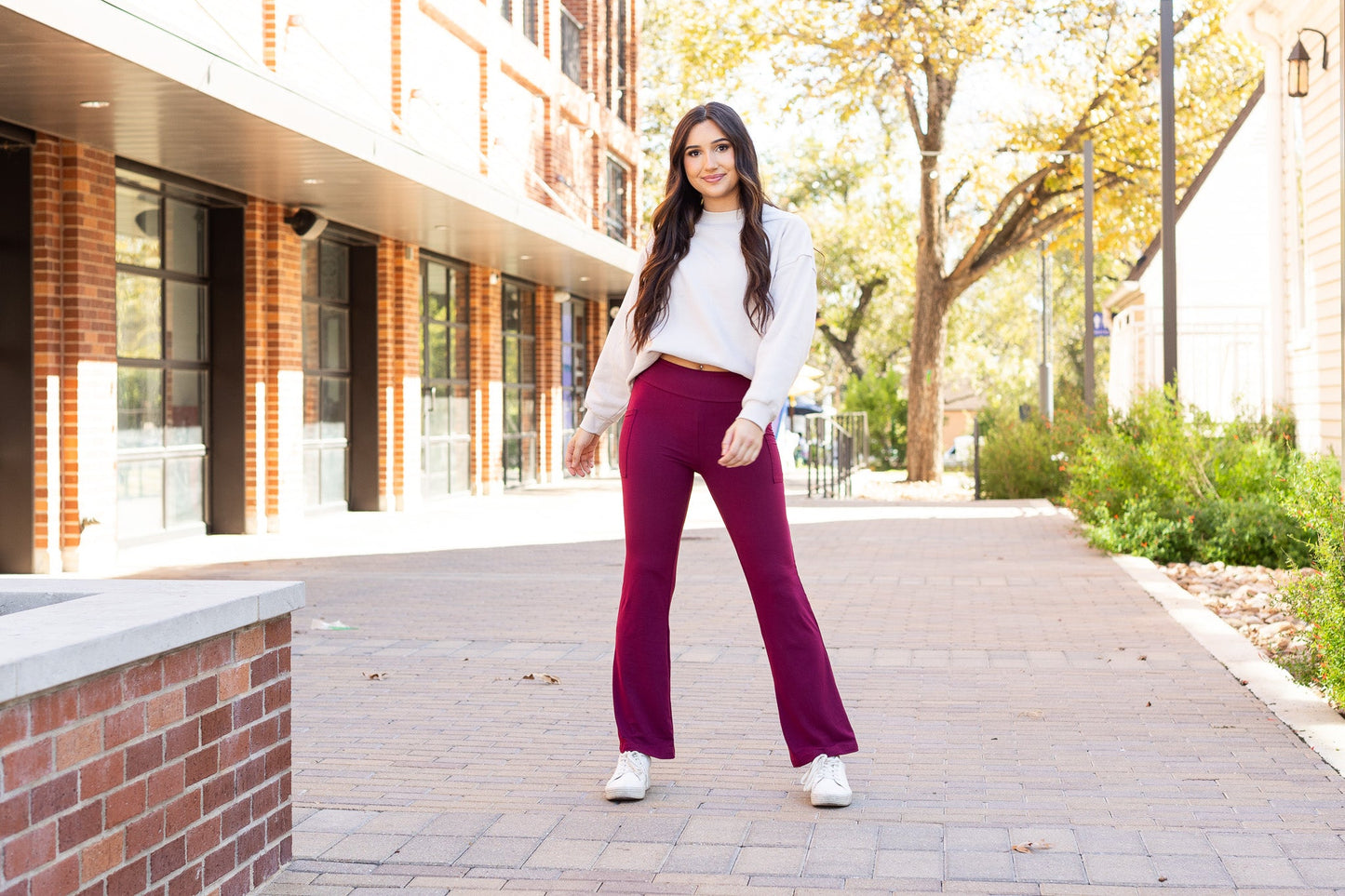 Ready to Ship  | The Maeve - 30"  MAROON Bootcut Leggings with Pockets*