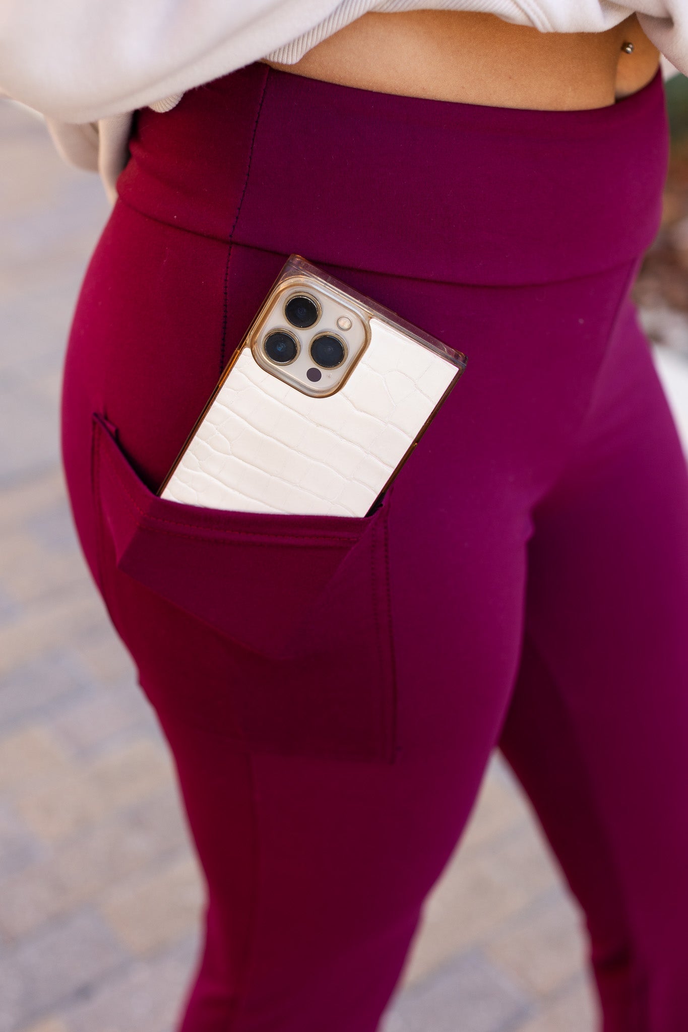 Ready to Ship  | The Maeve - 30"  MAROON Bootcut Leggings with Pockets*