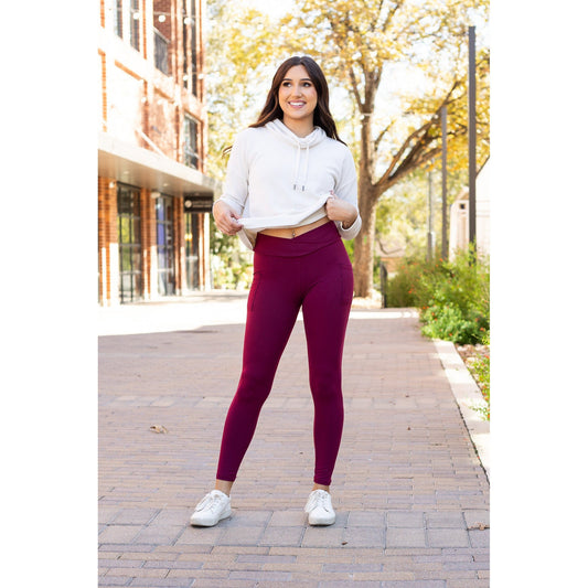 Ready to Ship | The Molly - MAROON Crossover Full Length Leggings with Pockets  - Luxe Leggings by Julia Rose®