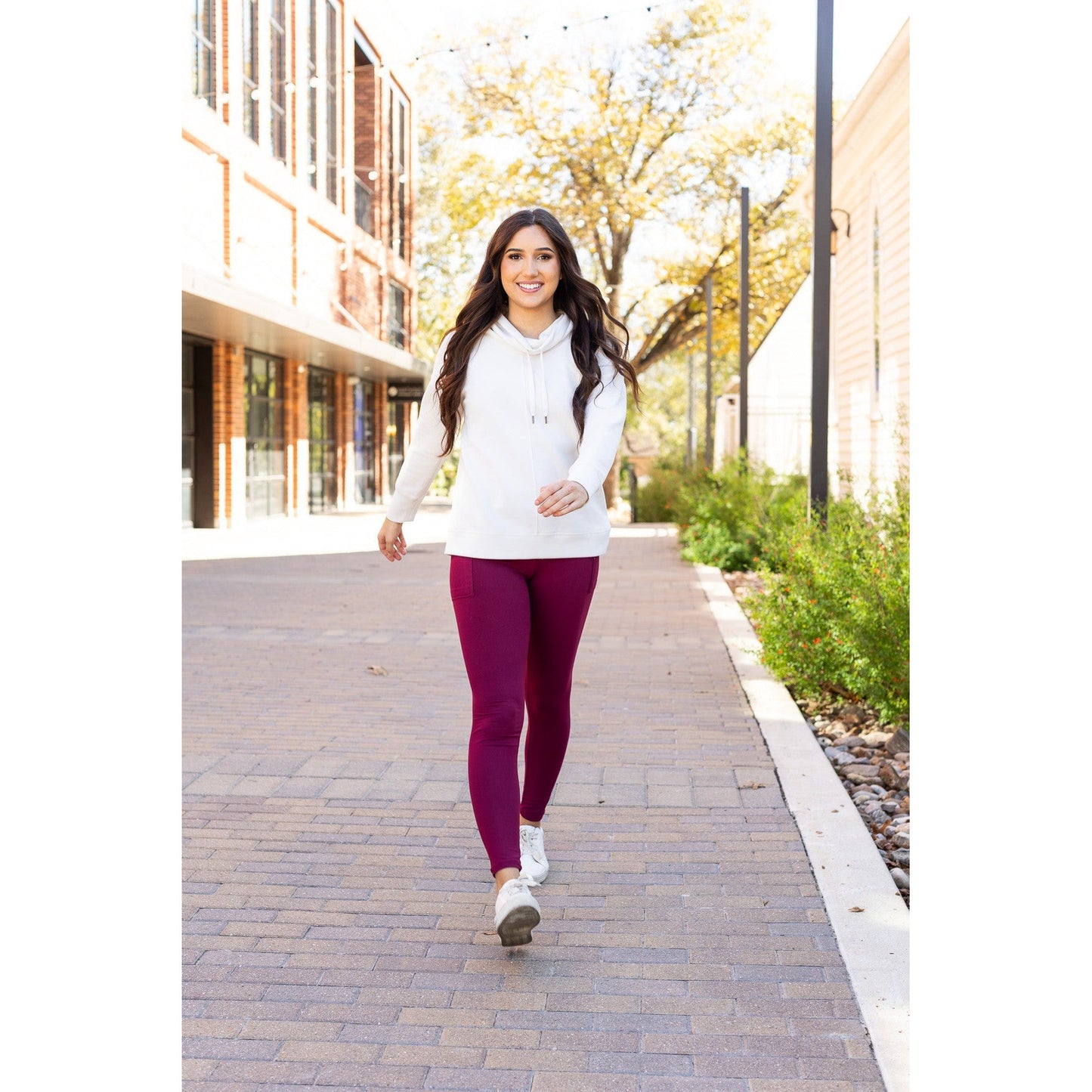 Ready to Ship | The Molly - MAROON Crossover Full Length Leggings with Pockets  - Luxe Leggings by Julia Rose®