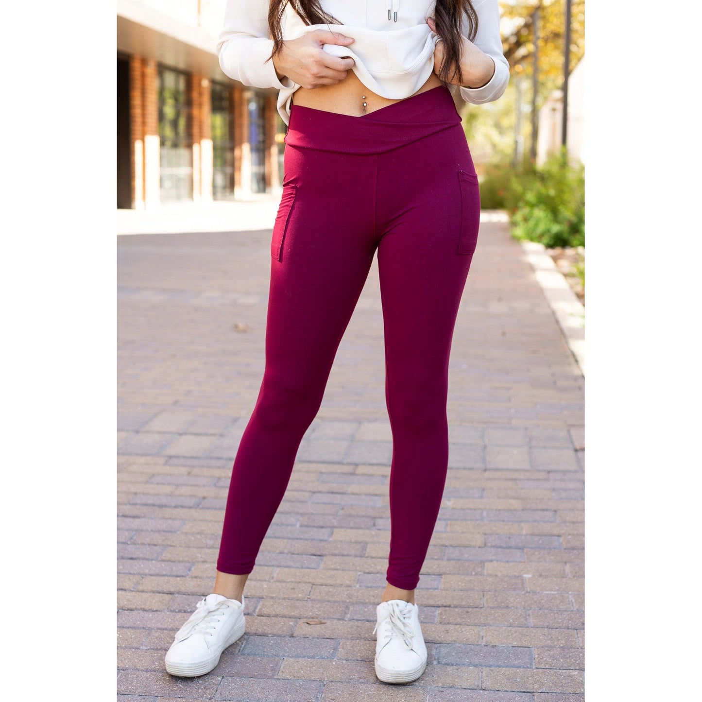 Ready to Ship | The Molly - MAROON Crossover Full Length Leggings with Pockets  - Luxe Leggings by Julia Rose®