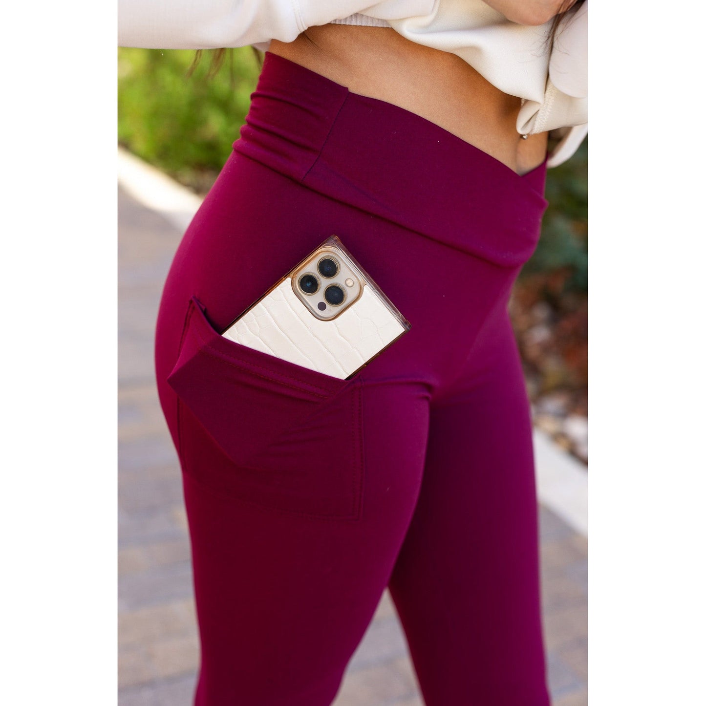 Ready to Ship | The Molly - MAROON Crossover Full Length Leggings with Pockets  - Luxe Leggings by Julia Rose®