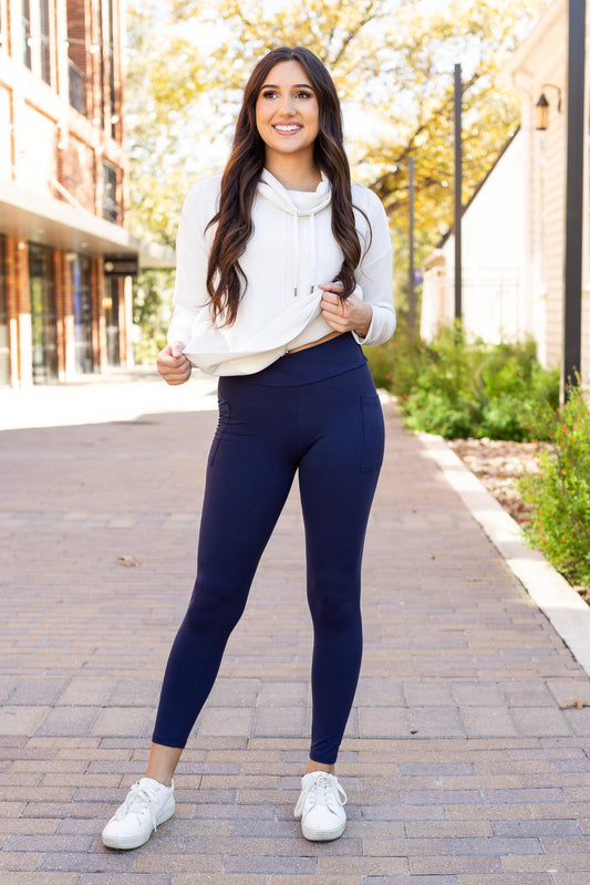 Ready to Ship | The Nadia - NAVY Crossover Full Length Leggings with Pockets  - Luxe Leggings by Julia Rose®