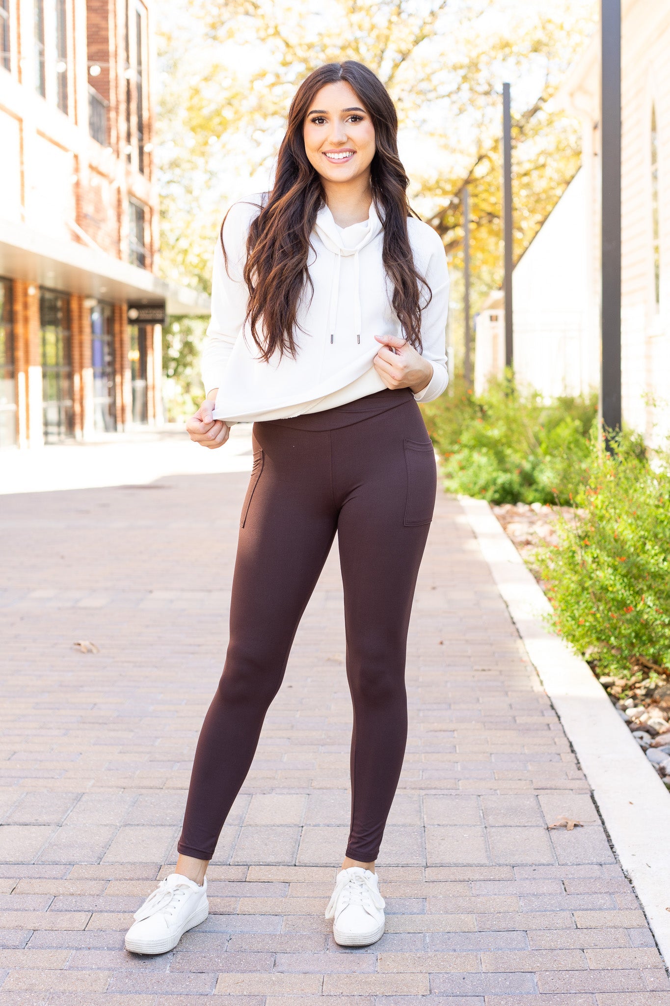 Ready to Ship | The Becca - BROWN Crossover Full Length Leggings with Pockets - Luxe Leggings by Julia Rose®