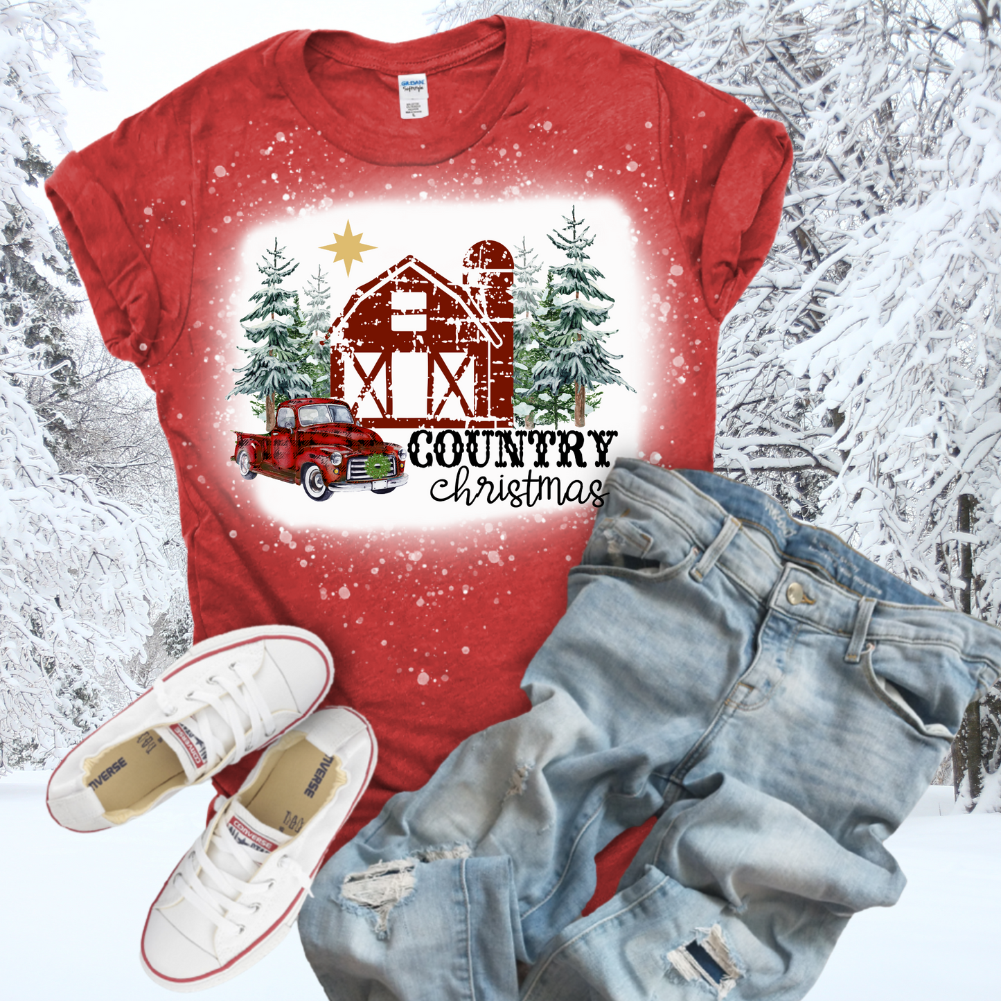 Country Christmas Bleached Tshirt