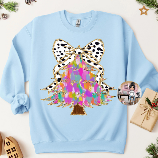 Preppy Christmas Tree DTF Crewneck Sweatshirt