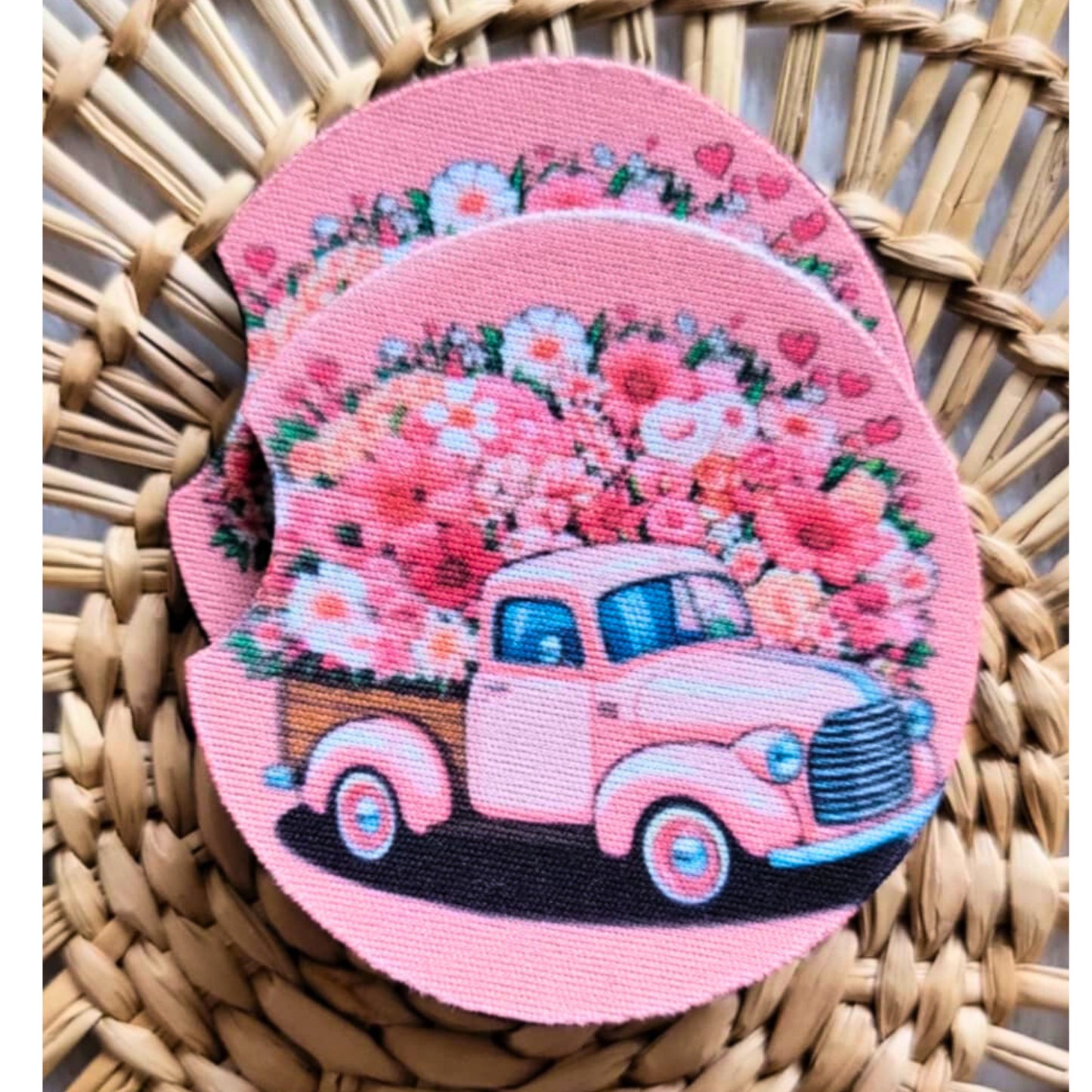 Pink Truck  Neoprene Car Coasters